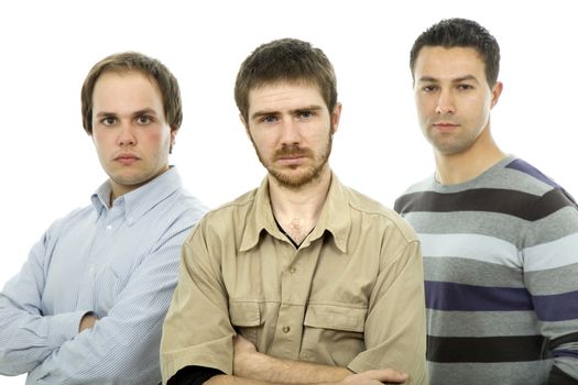 three casual men isolated on white background