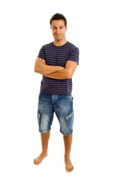 young casual man full body in a white background