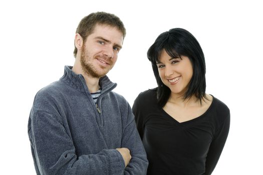 young casual couple together, isolated on white background