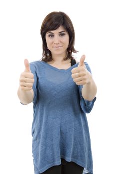 young happy beautiful woman going thumb up