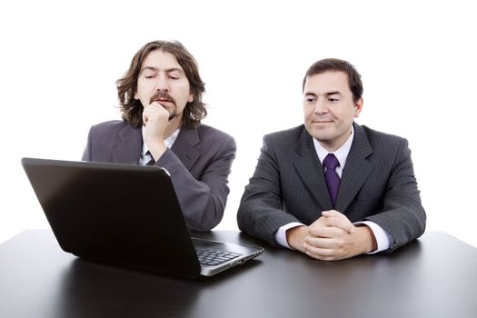 two young businessmen working, isolated on white