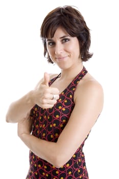 young happy beautiful woman going thumb up