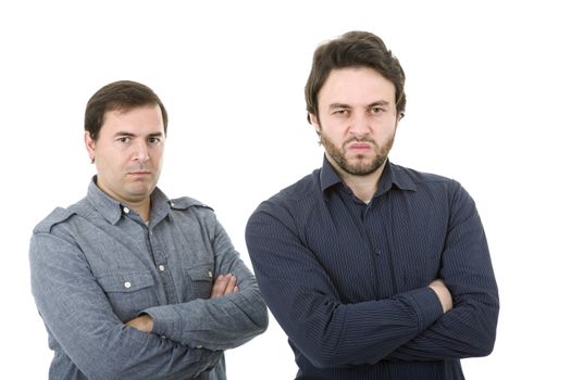 two young casual men portrait, isolated on white