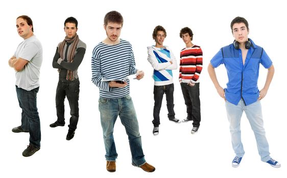 group of young men full body, isolated