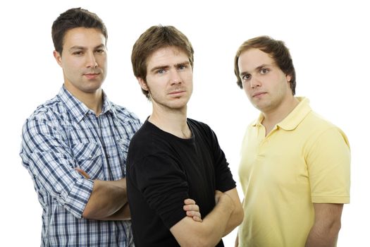 three casual men isolated on white background