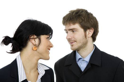 young business couple isolated on white background