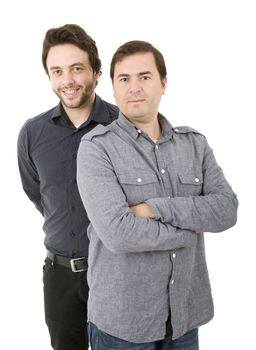 two young casual men portrait, isolated on white