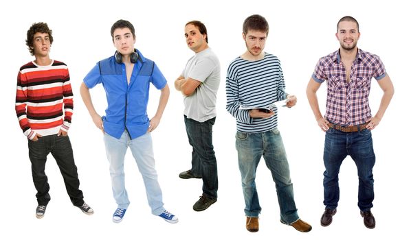 group of young men full body, isolated