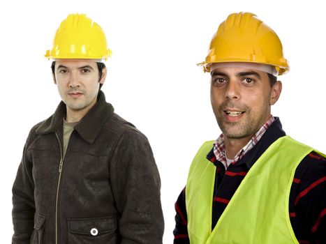 two young workers in a white background