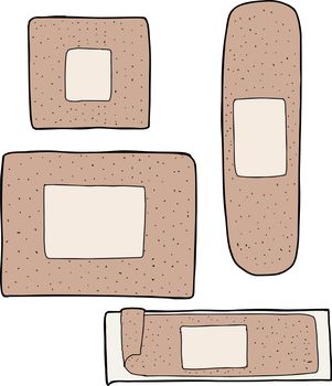 Set of various adhesive bandage drawings on white background