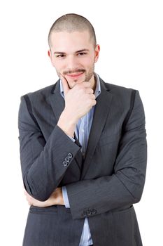 young casual happy man portrait, isolated on white