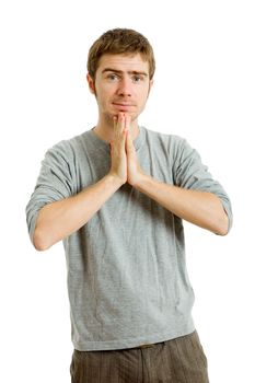 young casual man portrait, isolated on white