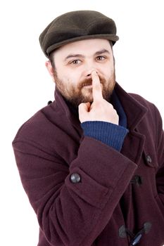 young silly man portrait, isolated on white