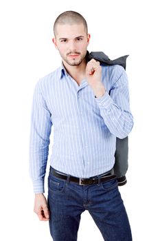 young casual man portrait, isolated on white