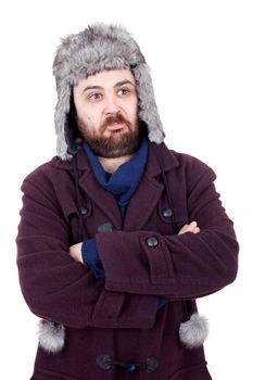 young casual man portrait with a russian hat