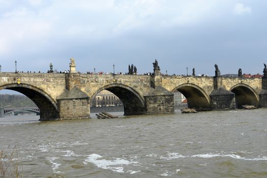 ancient charles bridge in the city of prague