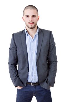 young casual man portrait, isolated on white