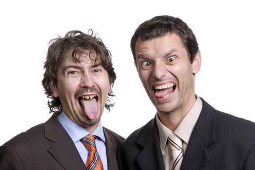 two young business men portrait on white