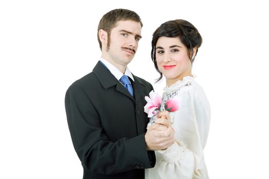 vintage couple in there wedding, isolated on white