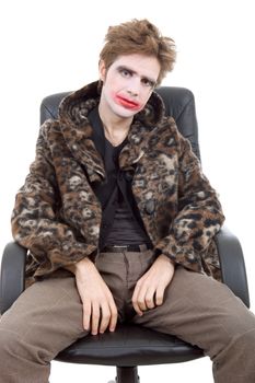 young man dressed as joker, isolated on white
