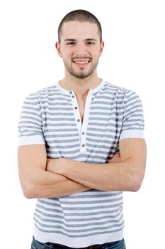 young casual happy man portrait, isolated on white