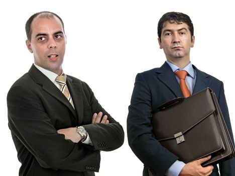 two young business men portrait on white