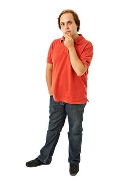 young casual man full body in a white background