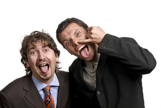 two young business men portrait on white