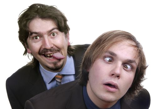 two young business men portrait on white