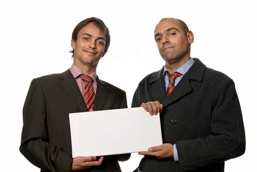 two business men with an empty card