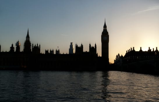 Sunset over the building of British Parliament