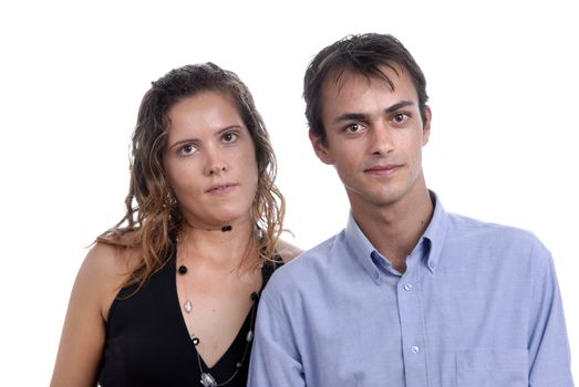 young couple together portrait isolated on white