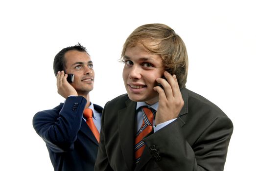 two young business men on the phone