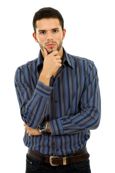 studio picture of a pensive young man, isolated on white