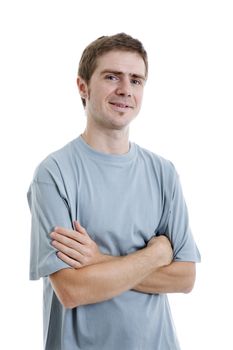 young casual man portrait, isolated on white