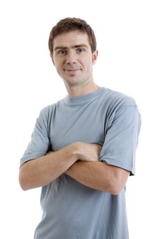 young casual man portrait, isolated on white