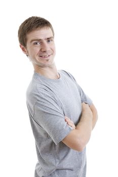 young casual man portrait, isolated on white