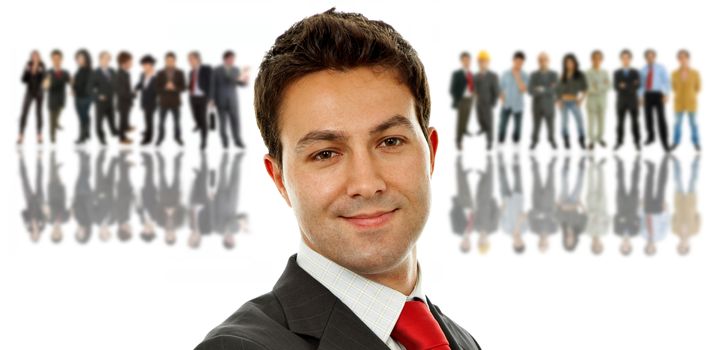 young business man in front of a group of people