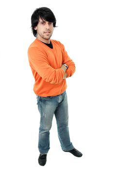 young casual man full body in a white background