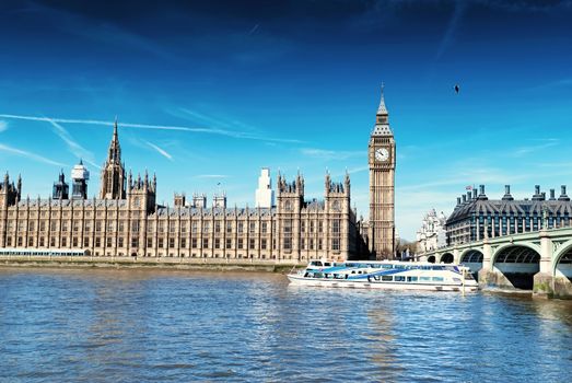 Big Ben Westminster London and ship