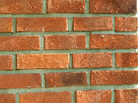 Closeup of a red brick wall with sunlight, creating natural ligh effects