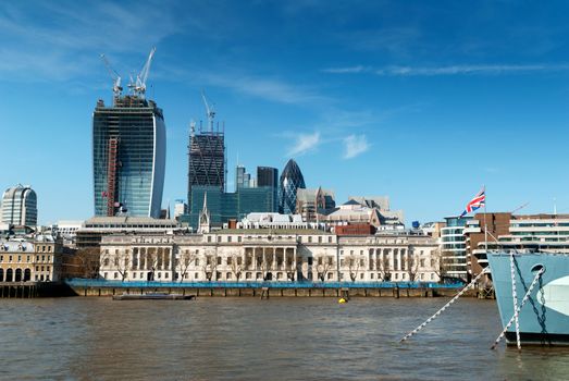 Modern buildings on Fenchurch Street in construction - London