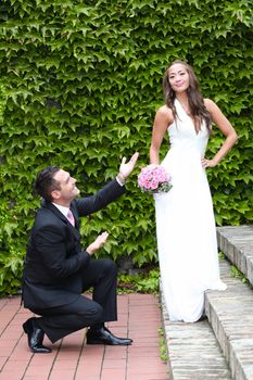 Portrait of a young bride and groom