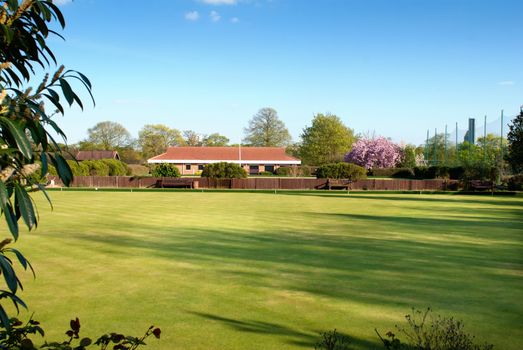 grass field yard to house