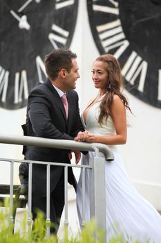 Portrait of a young bride and groom