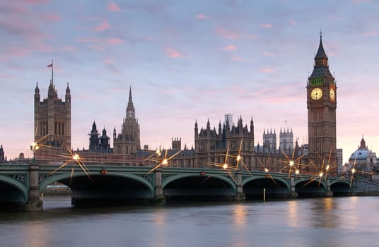 Famous Big Ben in the evening with bridge, London, England