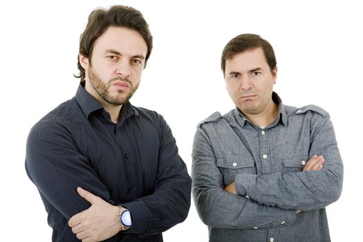 two young casual men portrait, isolated on white