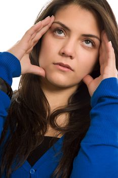 young casual woman portrait with a headache