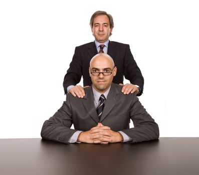 business team working in a desk, isolated on white