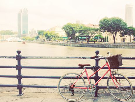 Classic city bicycle in Singapore, retro filter effect